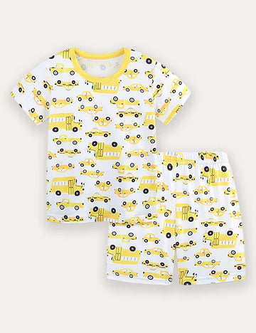 Car Print Short Sleeve T-Shirt and Shorts Set